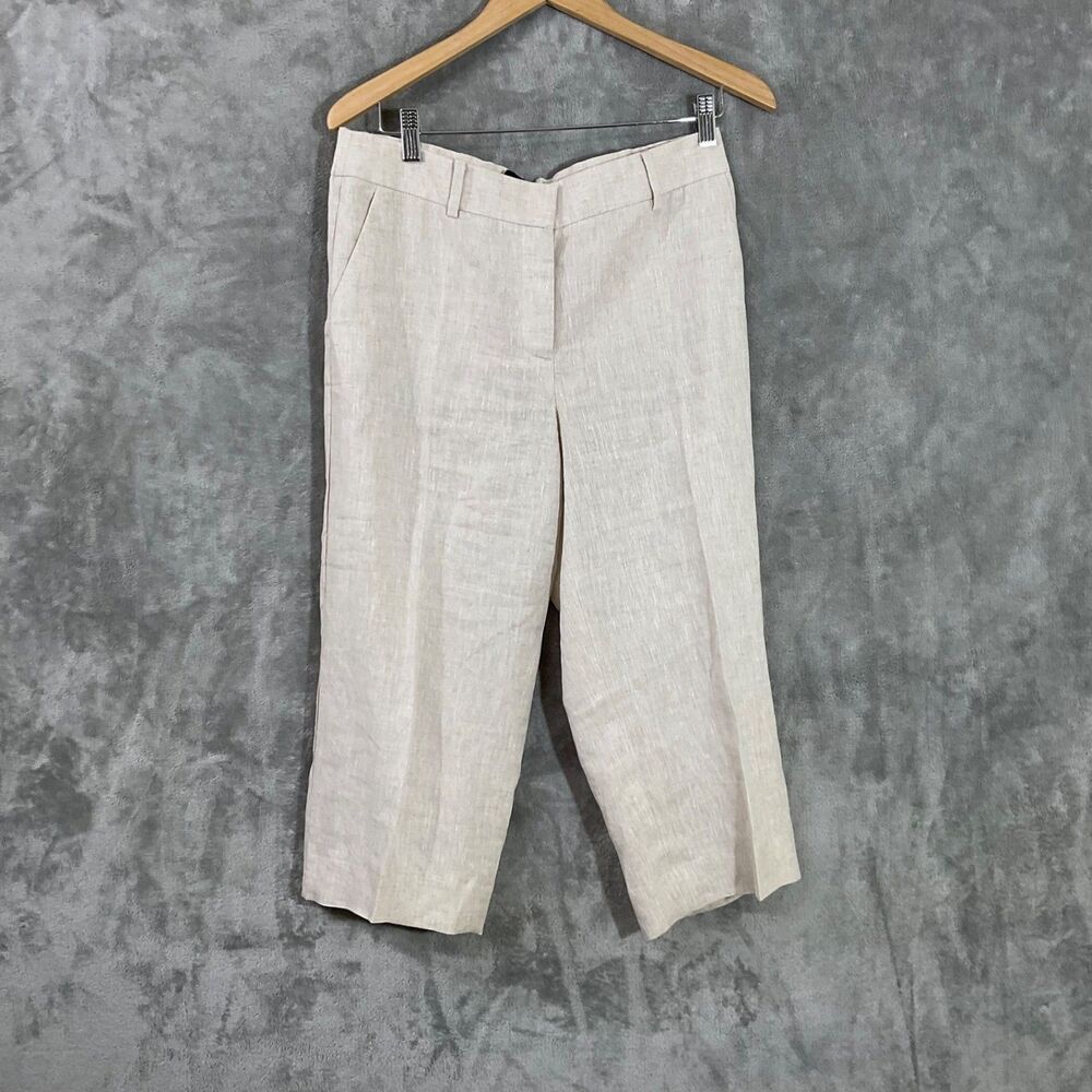 Talbots Petites linen Wide Leg Career crop dress Pants Women's Size 6P Tan EUC